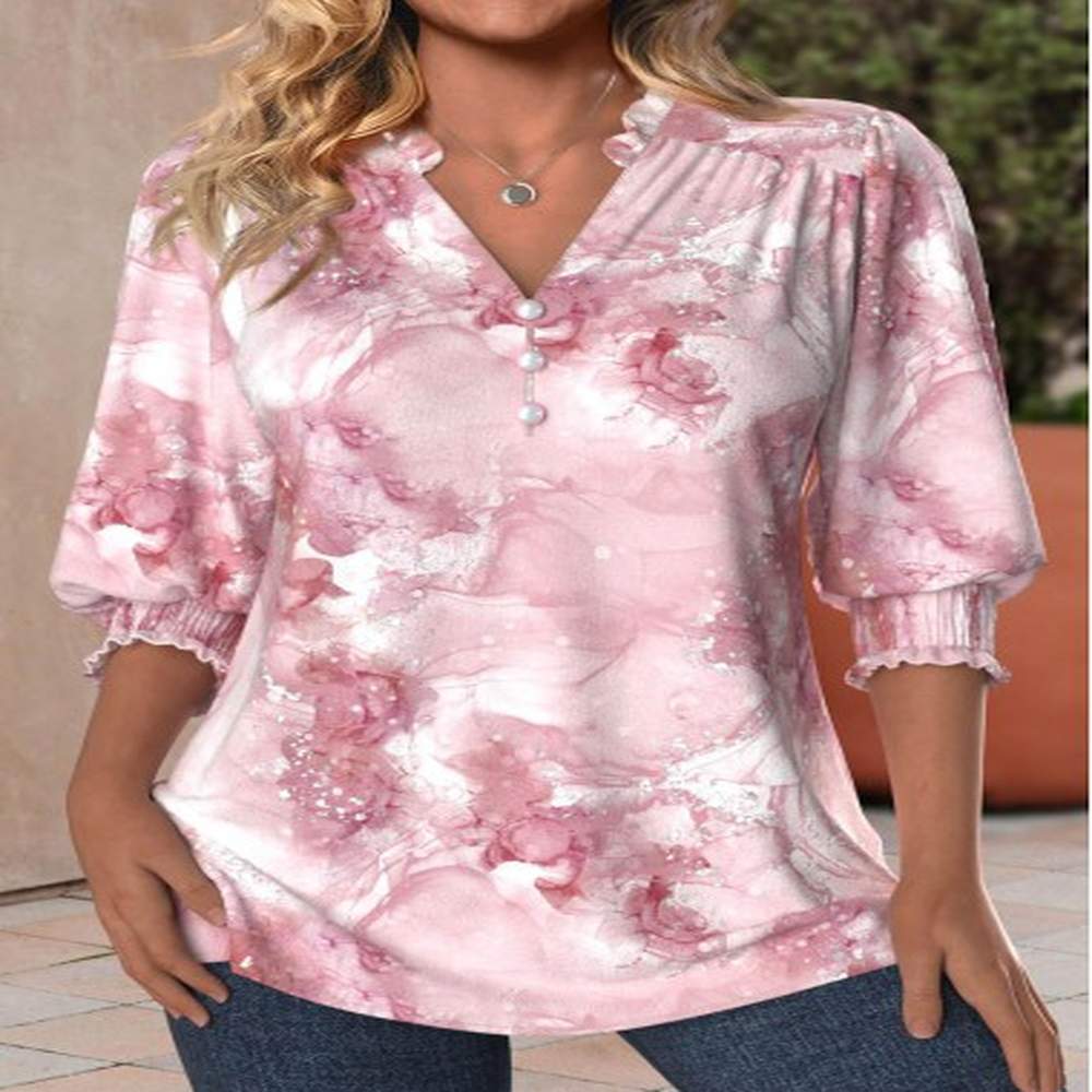 modlily light pink frill marble print sleeve blouse