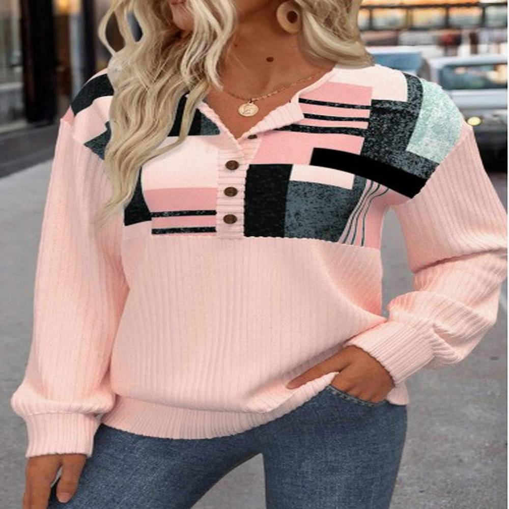 modlily light pink patchwork geometric print long sleeve sweatshirt