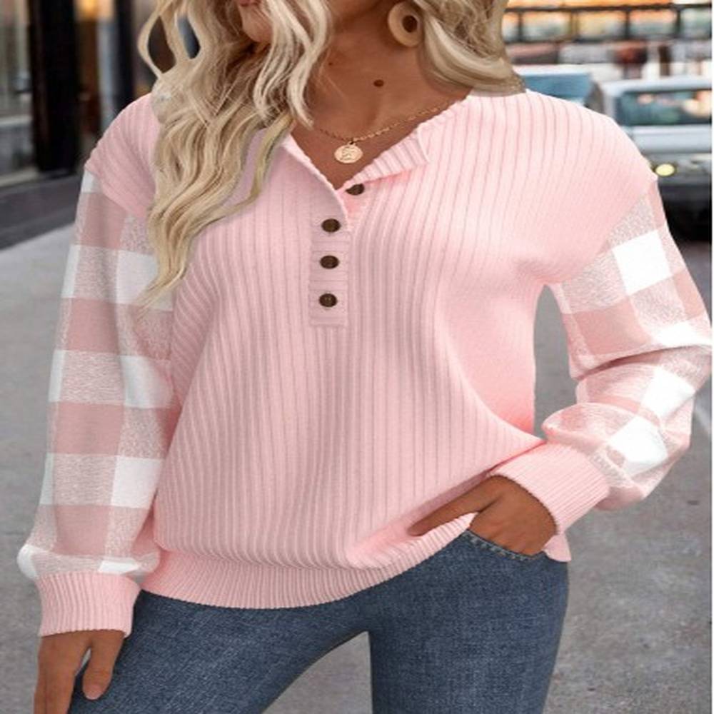 modlily light pink patchwork plaid long sleeve sweatshirt xl