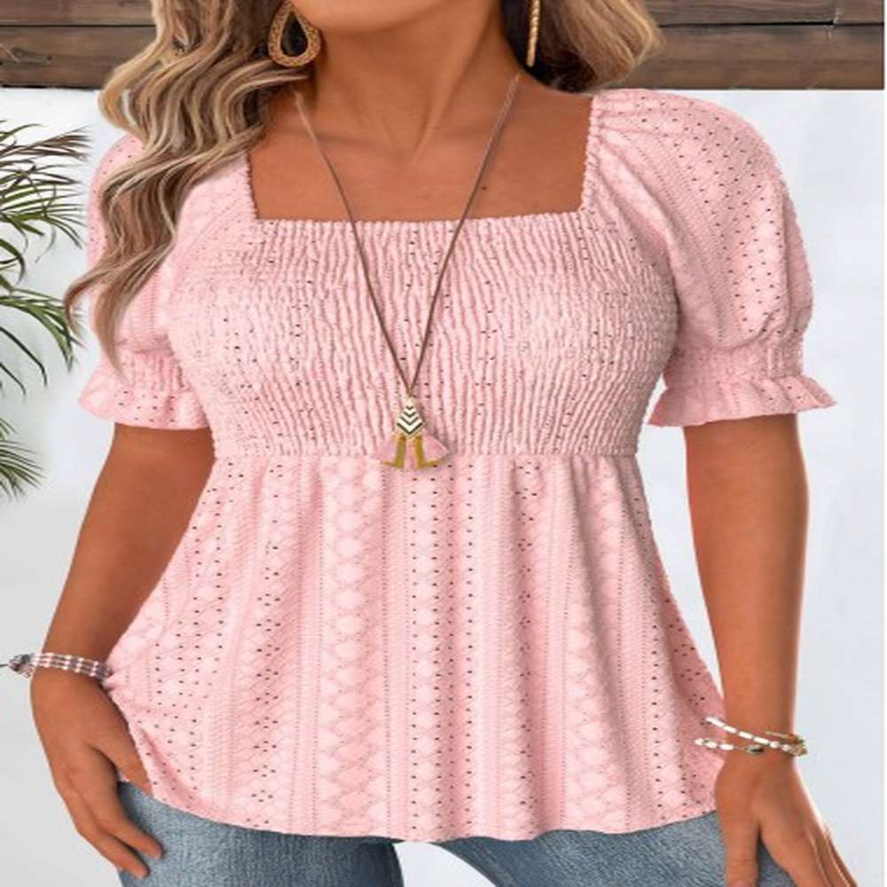 modlily light pink short sleeve square neck blouse l