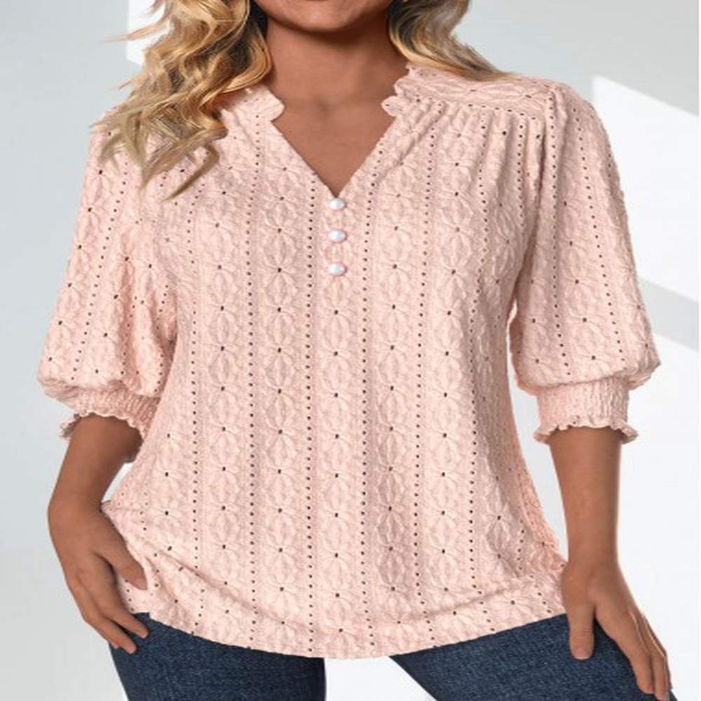 modlily light pink textured fabric sleeve split neck blouse