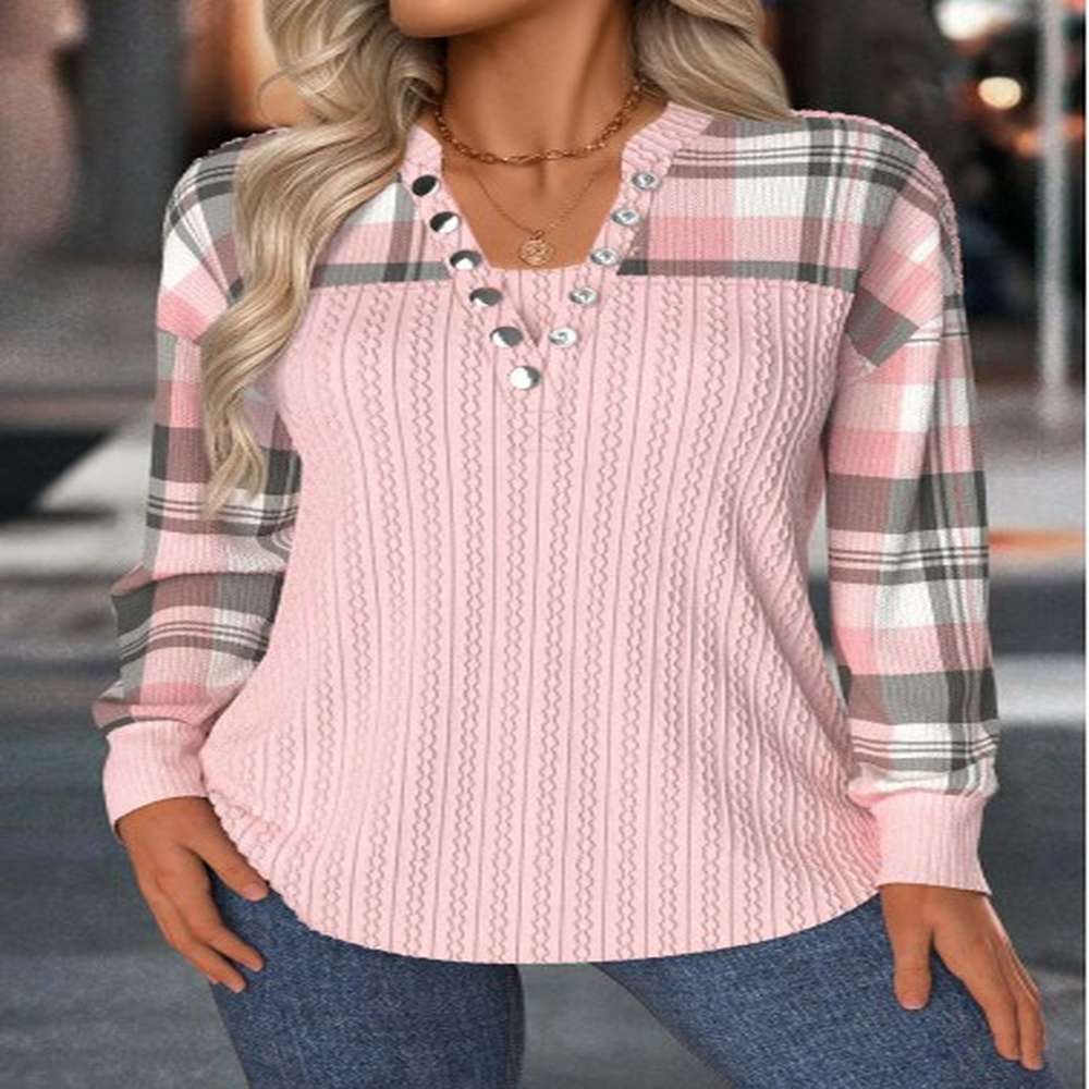 modlily light pink tummy coverage plaid long sleeve sweatshirt