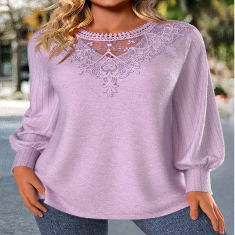 modlily light purple embroidery long sleeve round neck t shirt