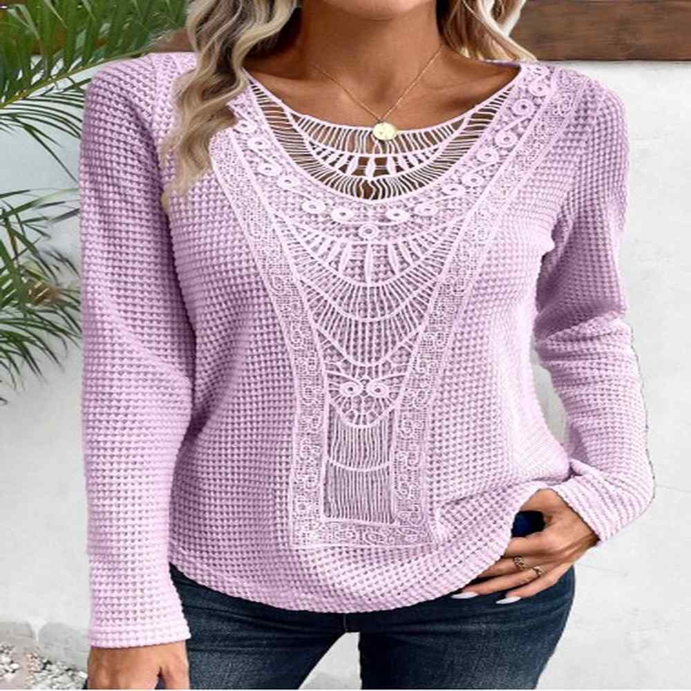 modlily light purple lace long sleeve round neck t shirt