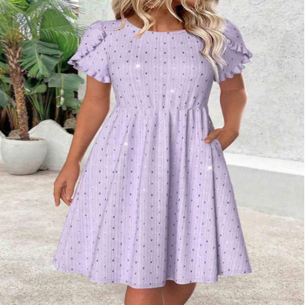 modlily light purple short sleeve round neck dress l