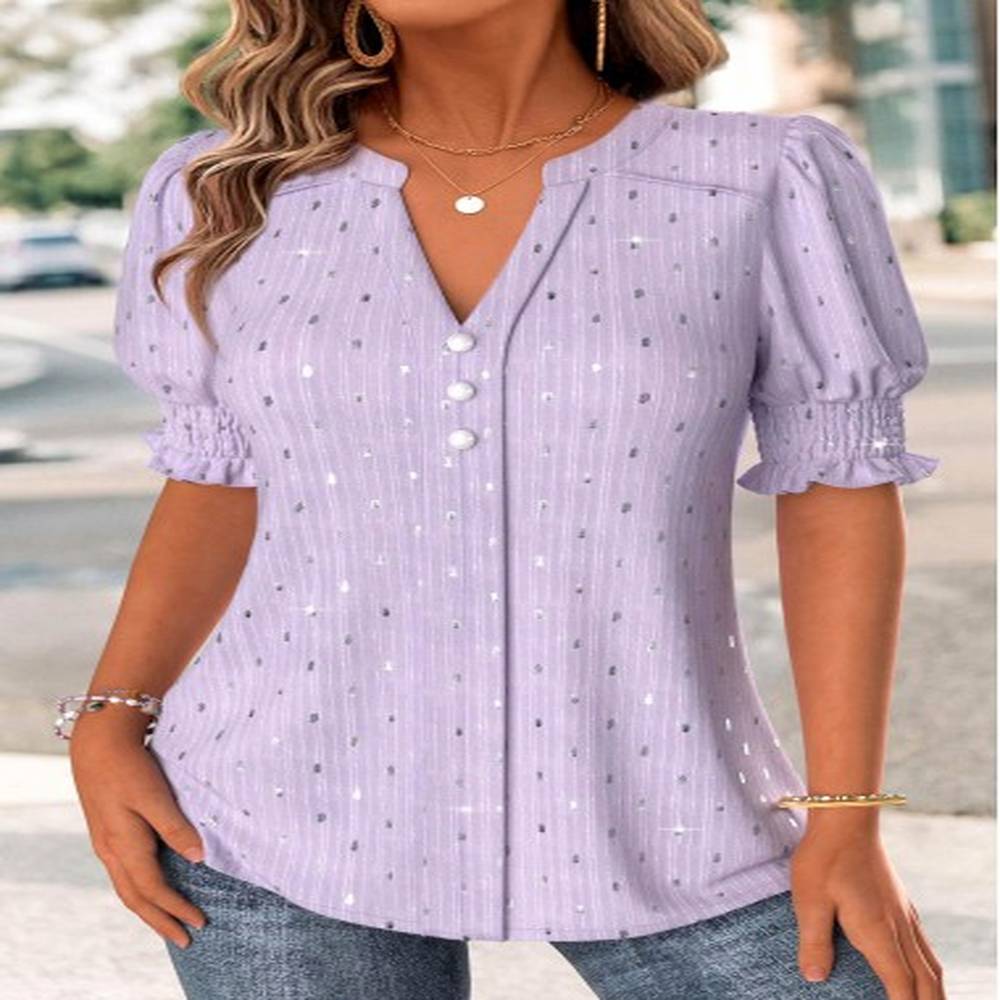 modlily light purple short sleeve split neck blouse xl