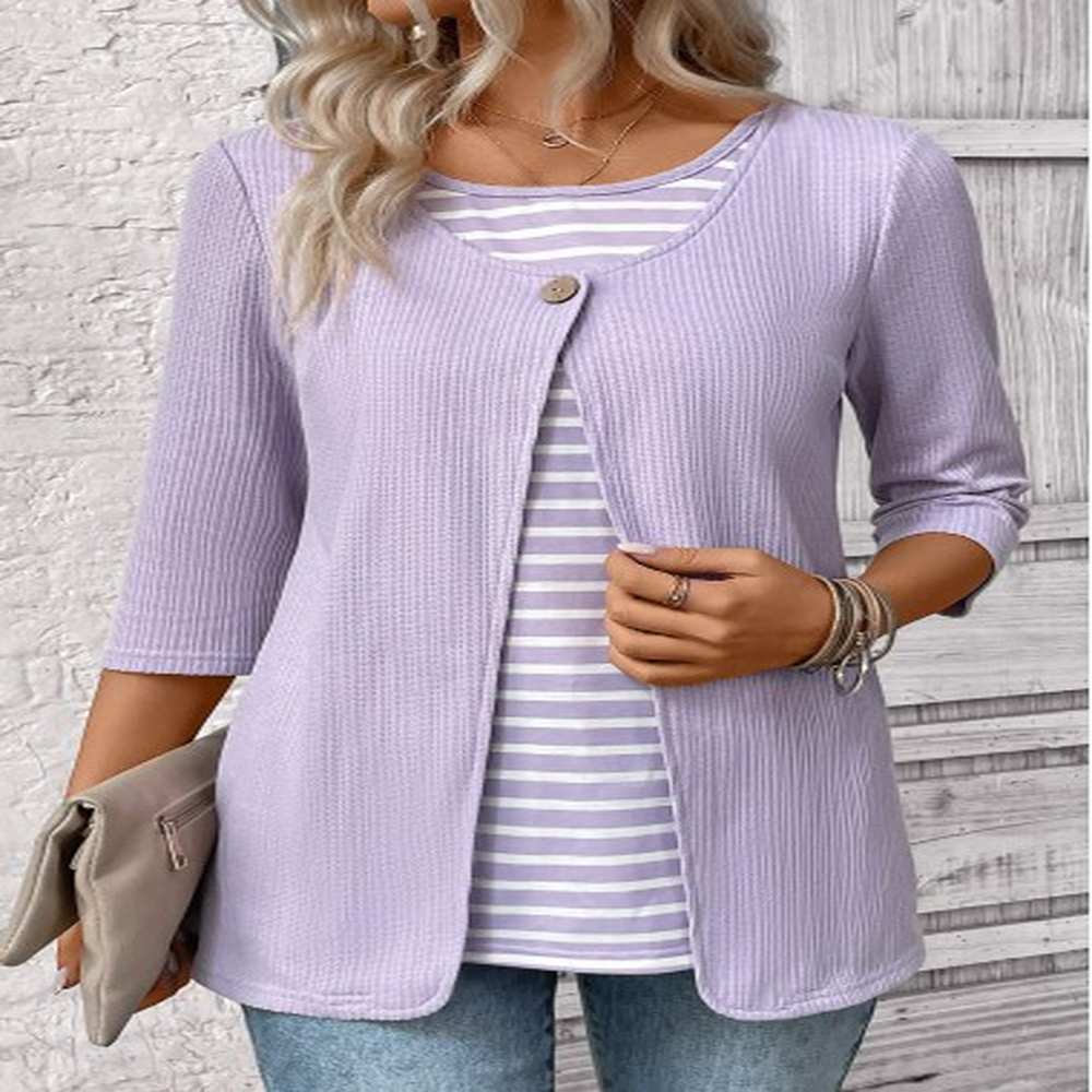 modlily light purple striped sleeve fake two piece twinset