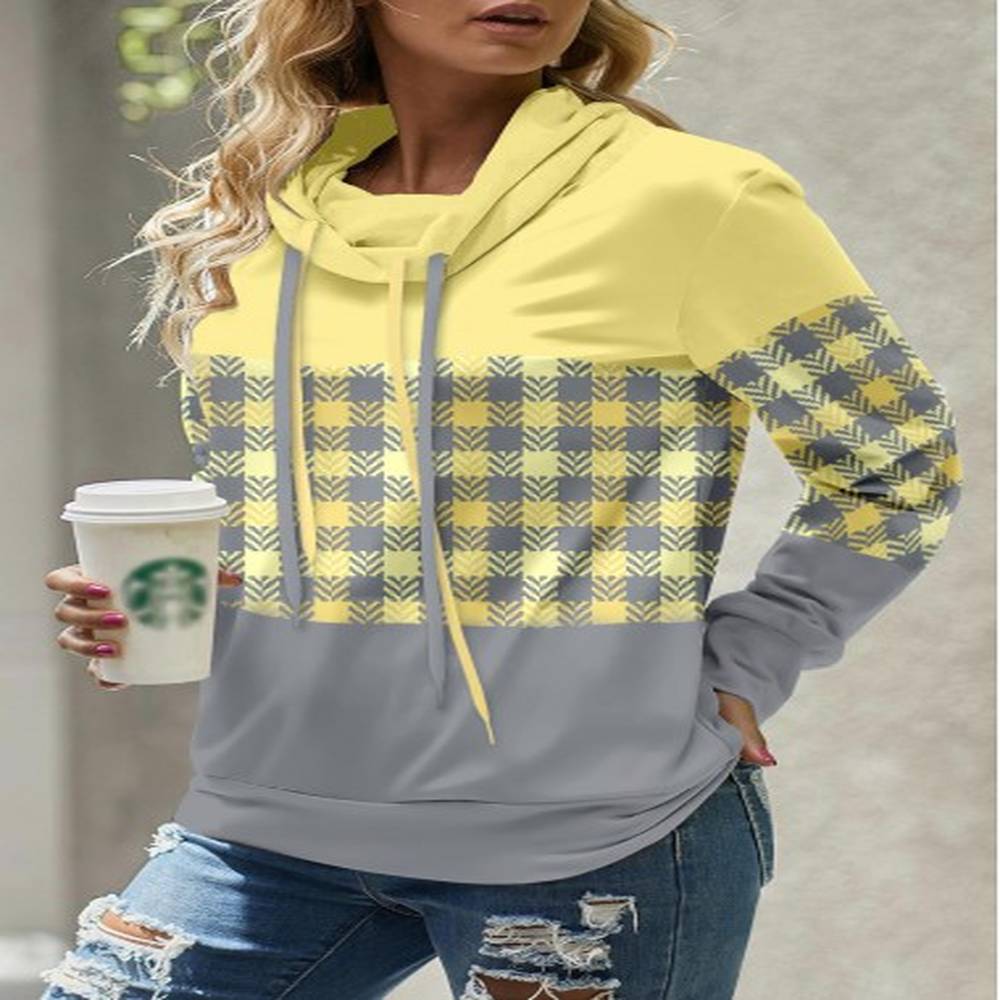 modlily light yellow patchwork plaid long sleeve sweatshirt xxl