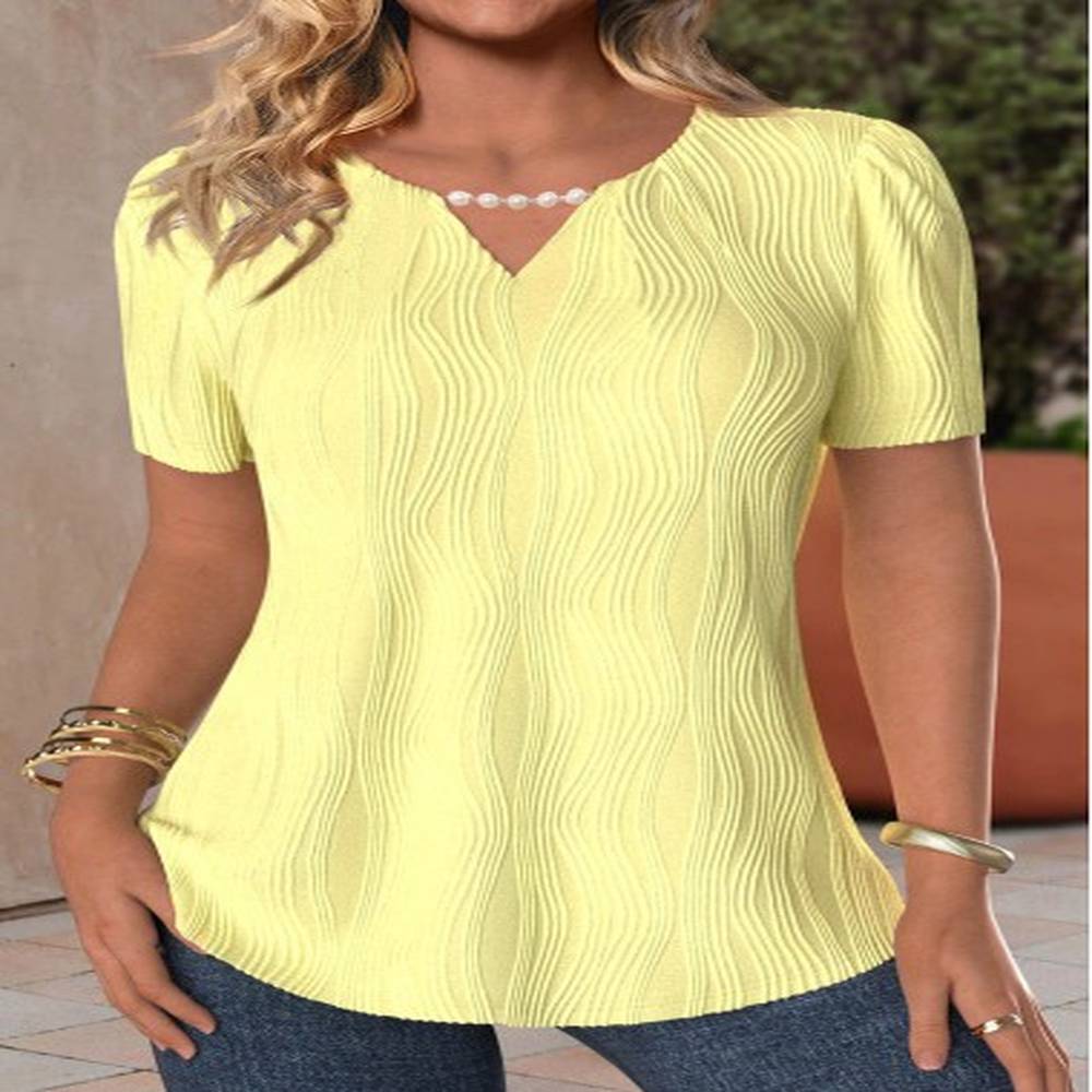 modlily light yellow pearl short sleeve round neck t shirt
