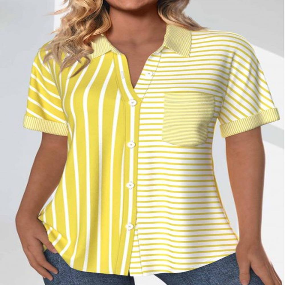 modlily light yellow pocket striped short sleeve shirt xl