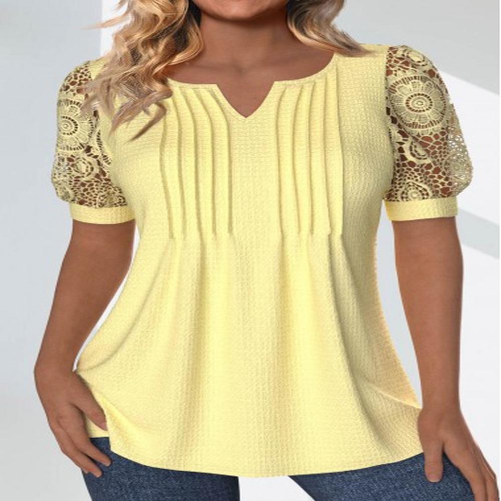 modlily light yellow tuck stitch short sleeve t shirt