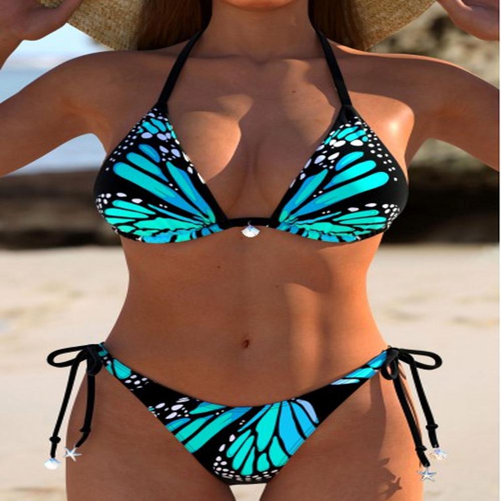 modlily low waisted butterfly print blue bikini set s