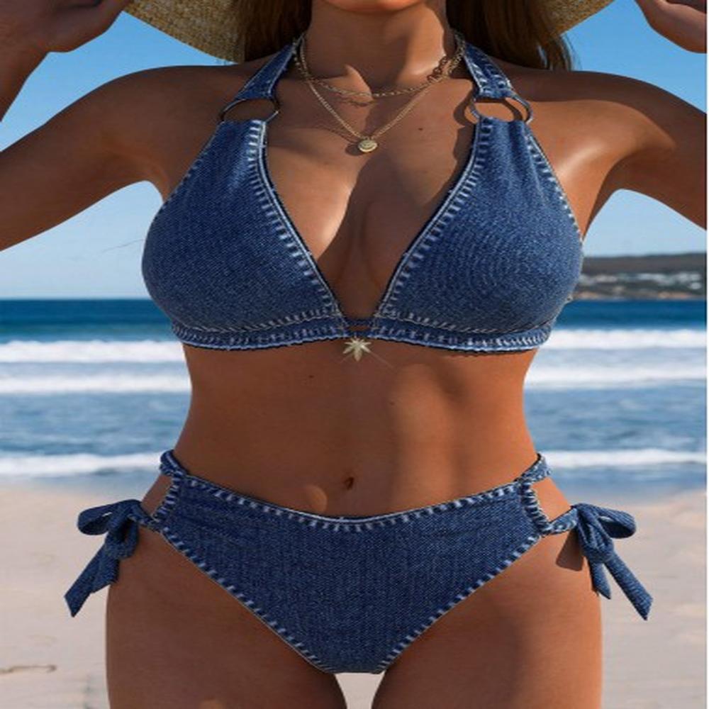 modlily low waisted denimeffect print denim blue bikini set