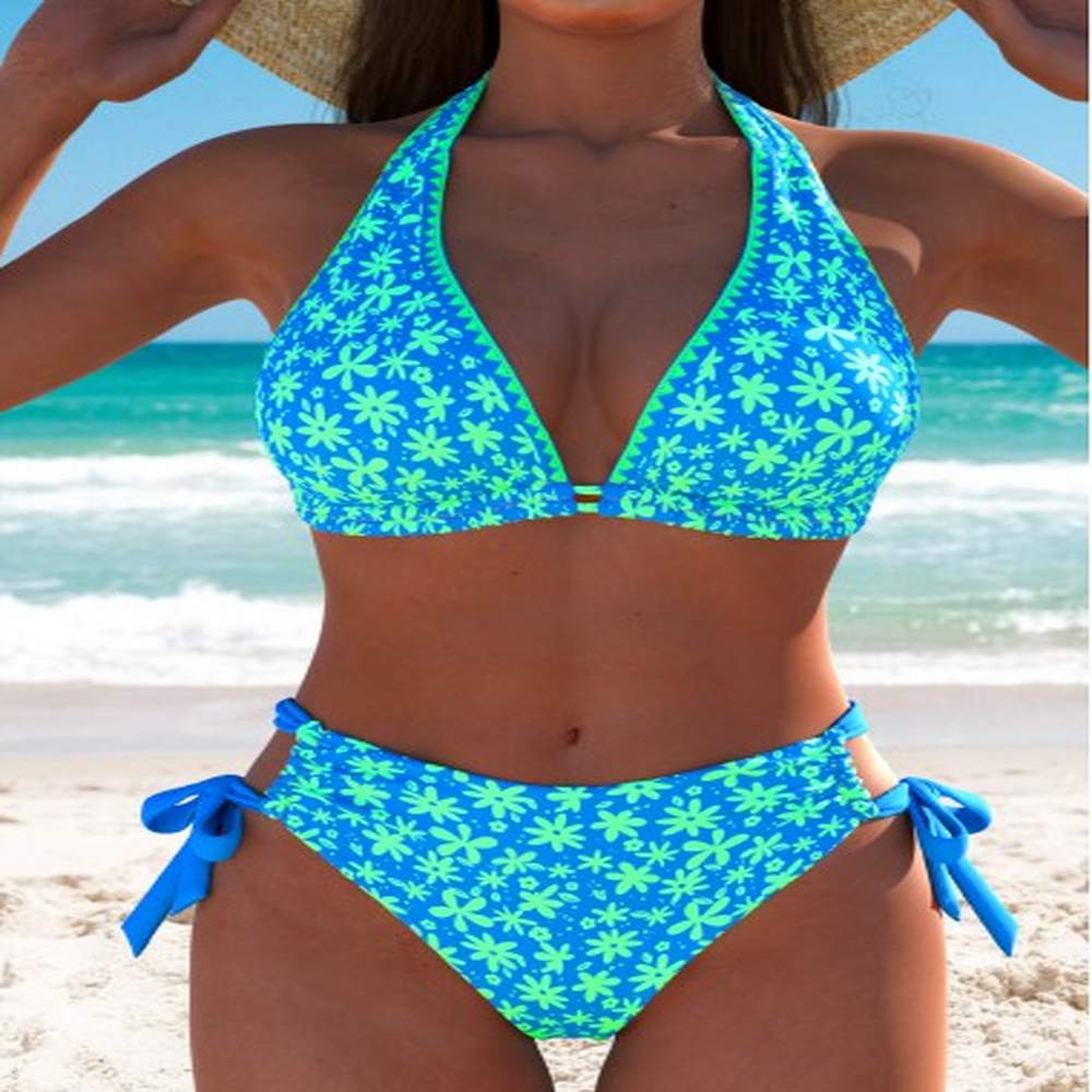 modlily low waisted ditsy floral print blue bikini set