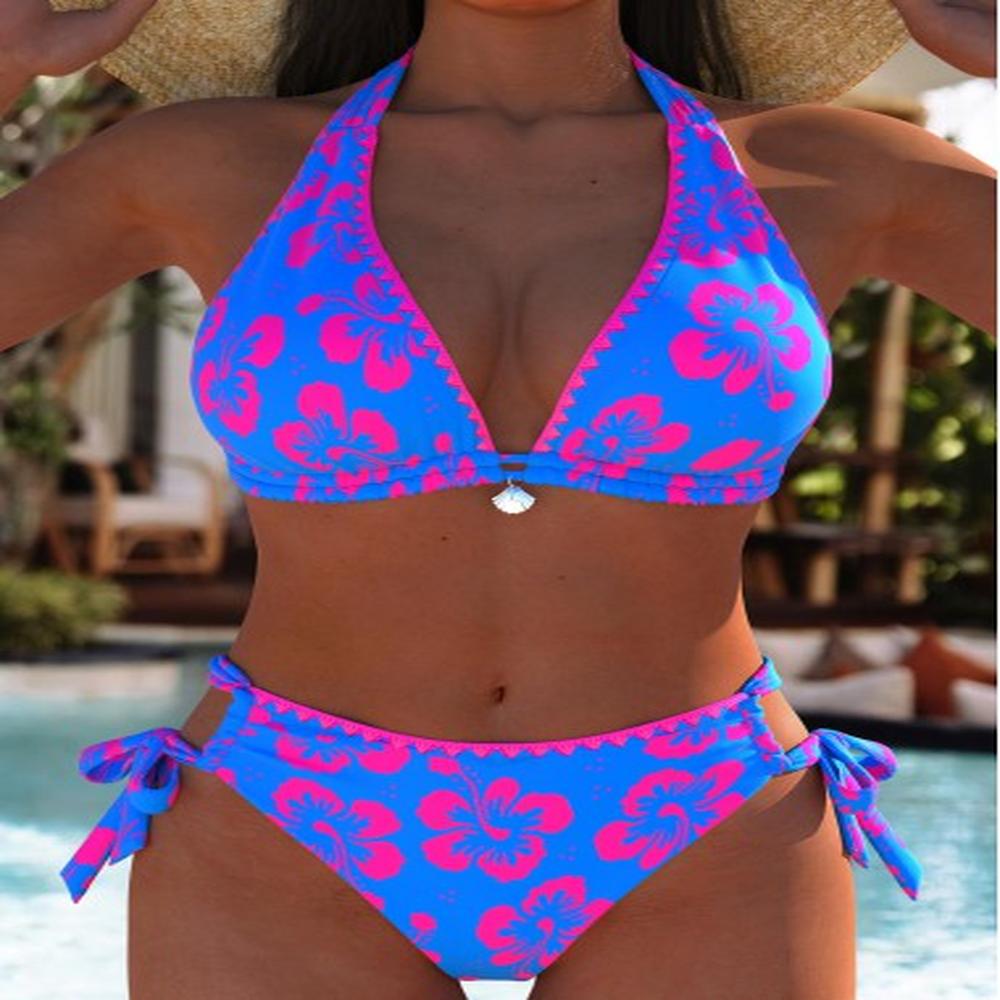 modlily low waisted floral print yellow bikini set m
