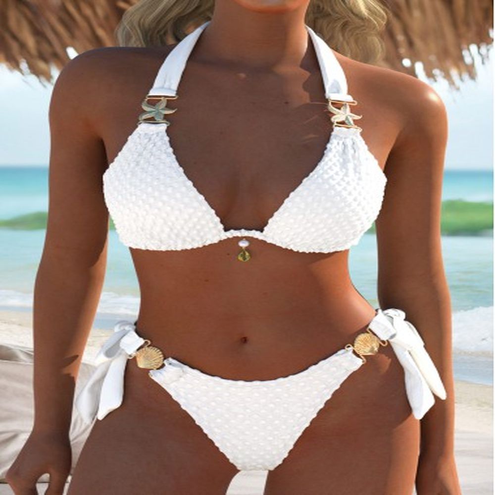modlily low waisted tie white bikini set xs