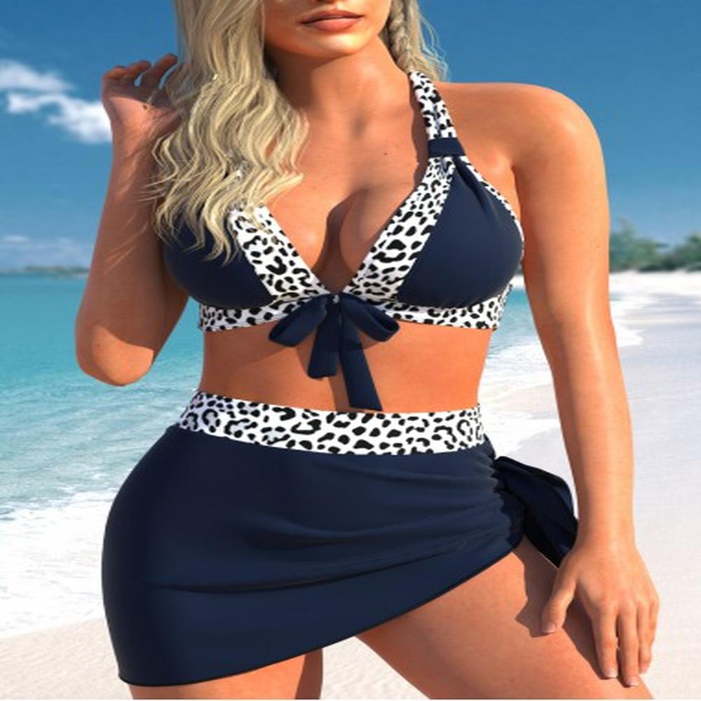 modlily mesh high waisted leopard navy bikini set l