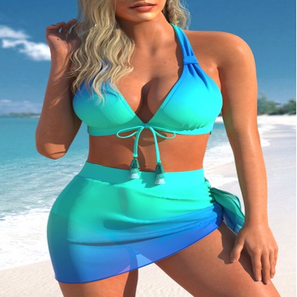 modlily mesh high waisted ombre cyan bikini set m