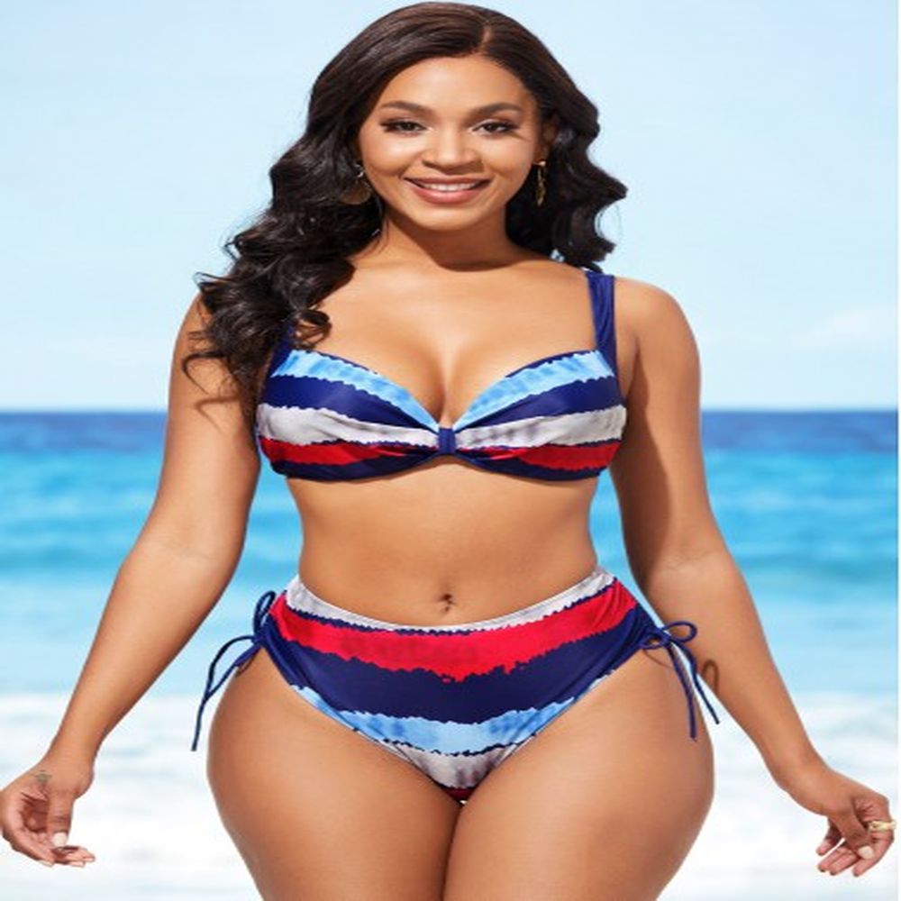 modlily mid waist color block drawstring side bikini set