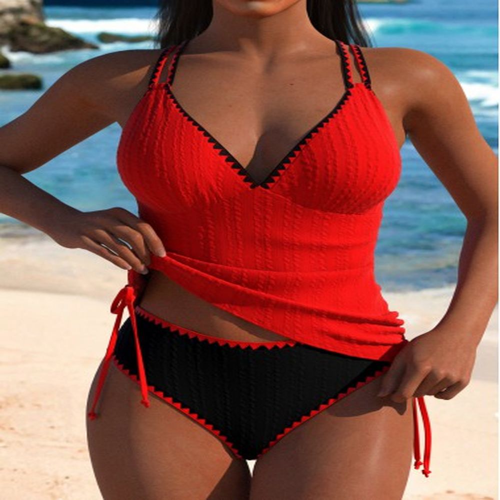 modlily mid waisted cut out red tankini set xxl