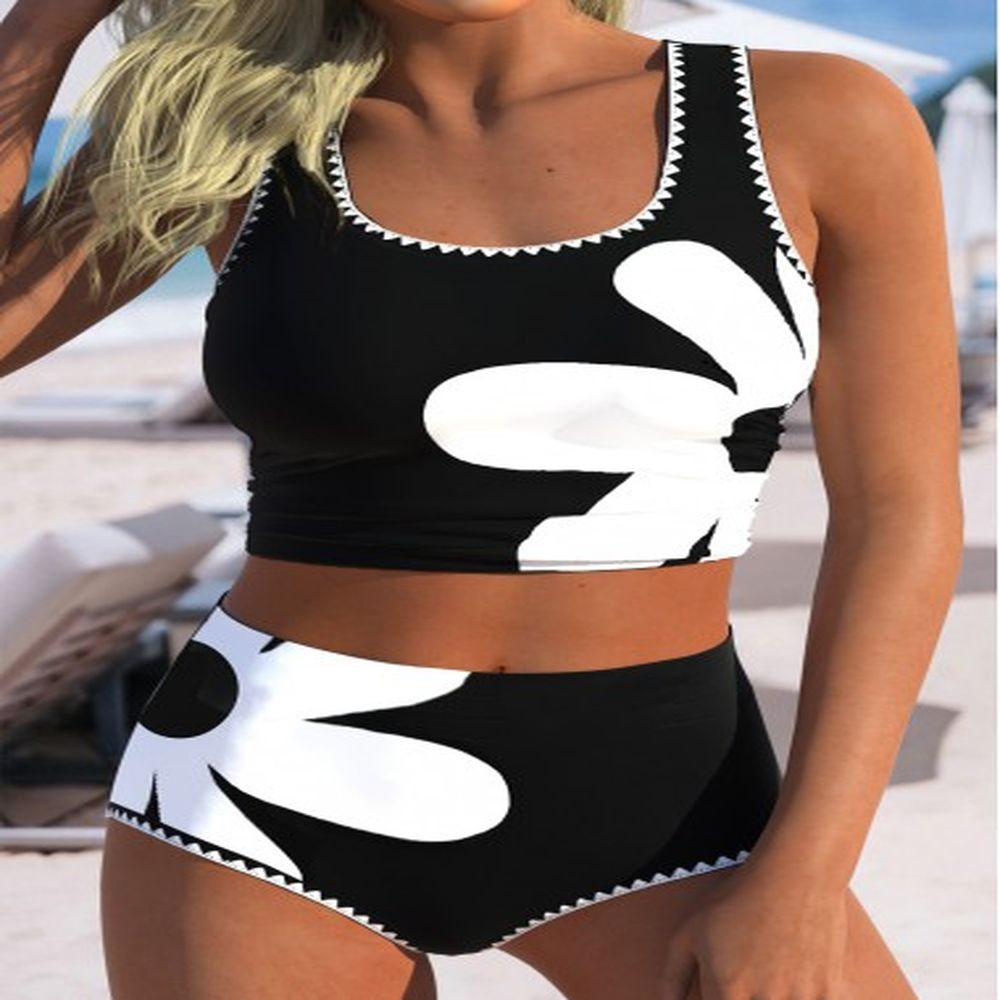 modlily mid waisted floral print black bikini set xxl