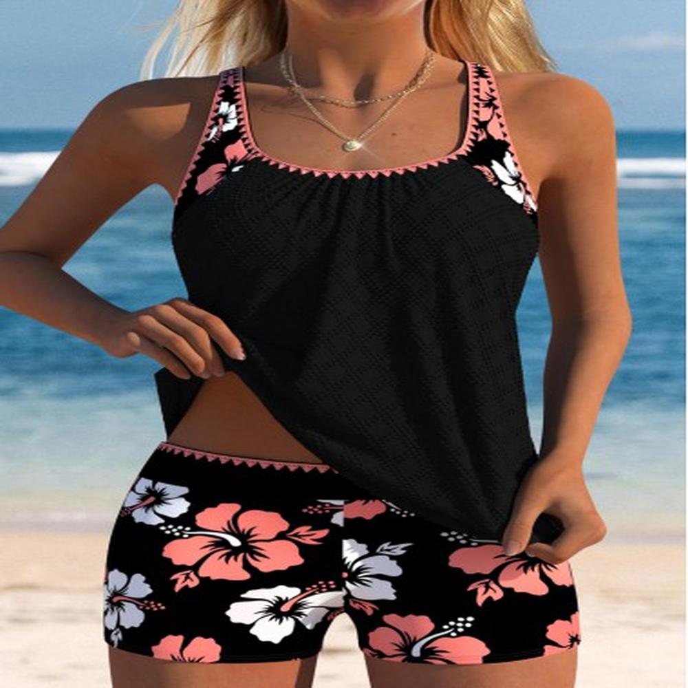 modlily mid waisted floral print coral tankini set xl