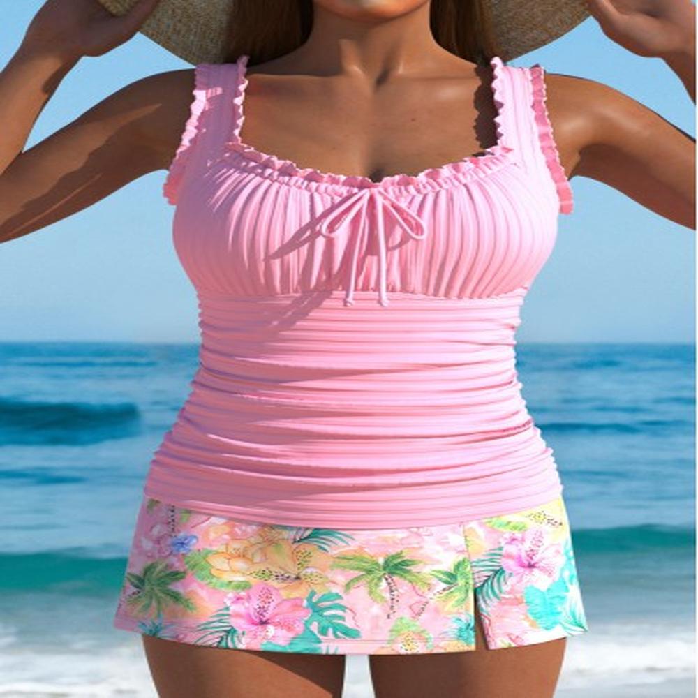 modlily mid waisted floral print pink tankini set xxl