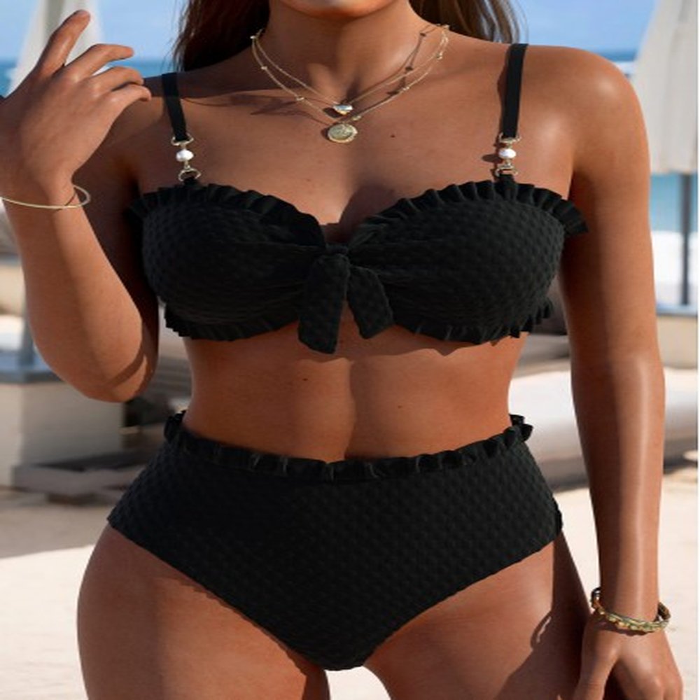 modlily mid waisted frill black bikini set m
