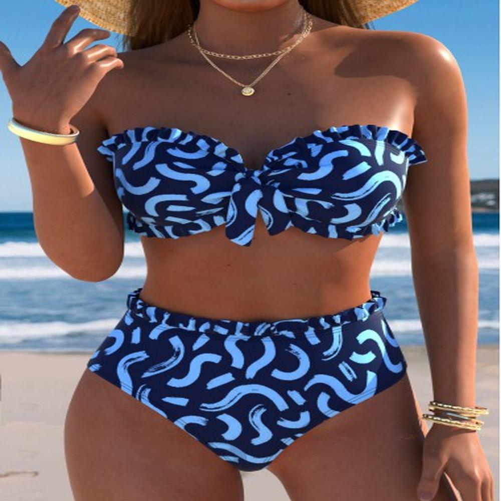 modlily mid waisted graffiti print navy bikini set s