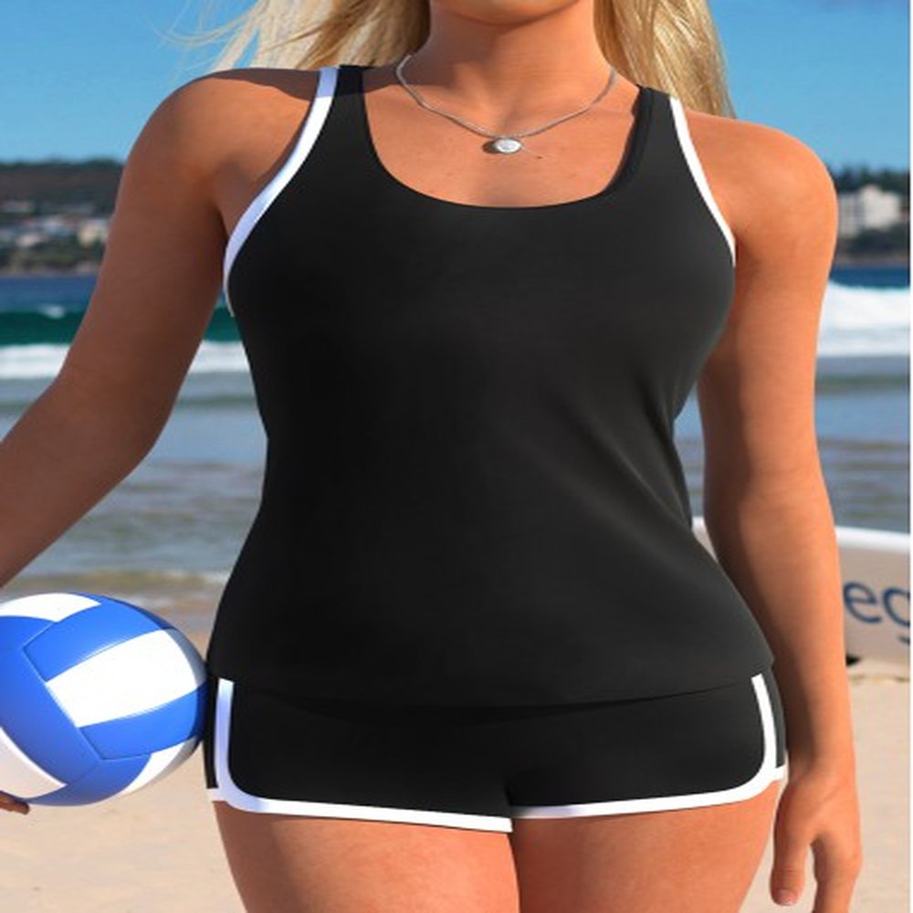 modlily mid waisted hollow out black tankini set l