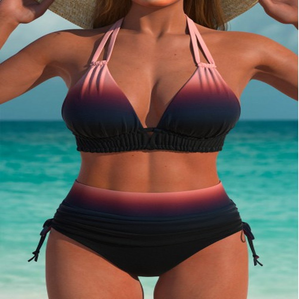 modlily mid waisted ombre multi color bikini set l