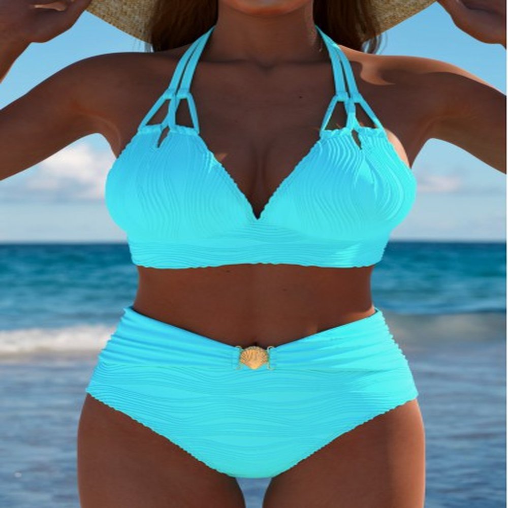 modlily mid waisted patchwork cyan bikini set m