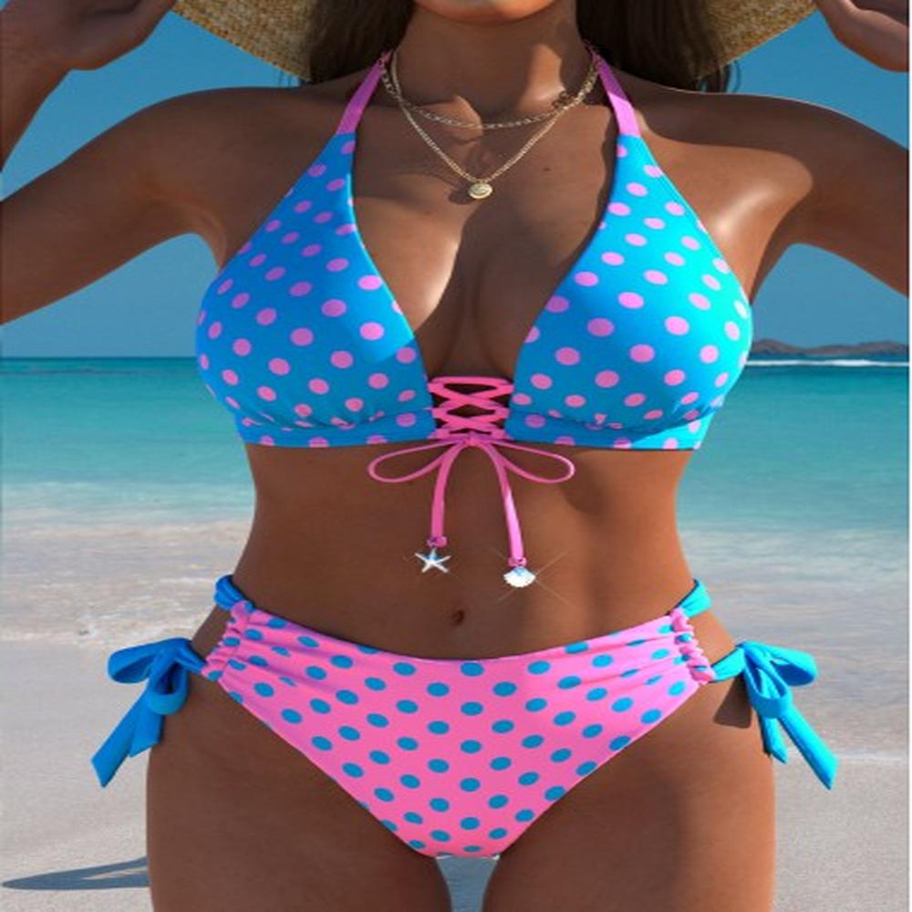 modlily mid waisted polka dot multi color bikini set