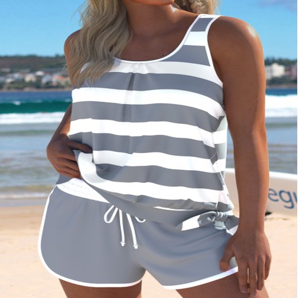 modlily mid waisted striped grey tankini set m