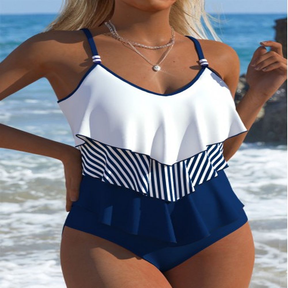 modlily mid waisted striped navy tankini set xxl