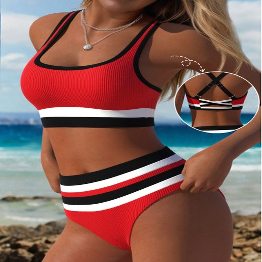 modlily mid waisted striped red bikini set s