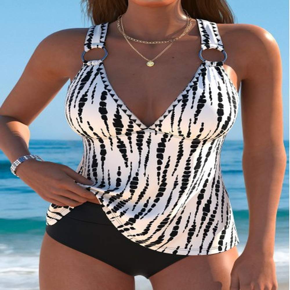 modlily mid waisted tie dye print white tankini set