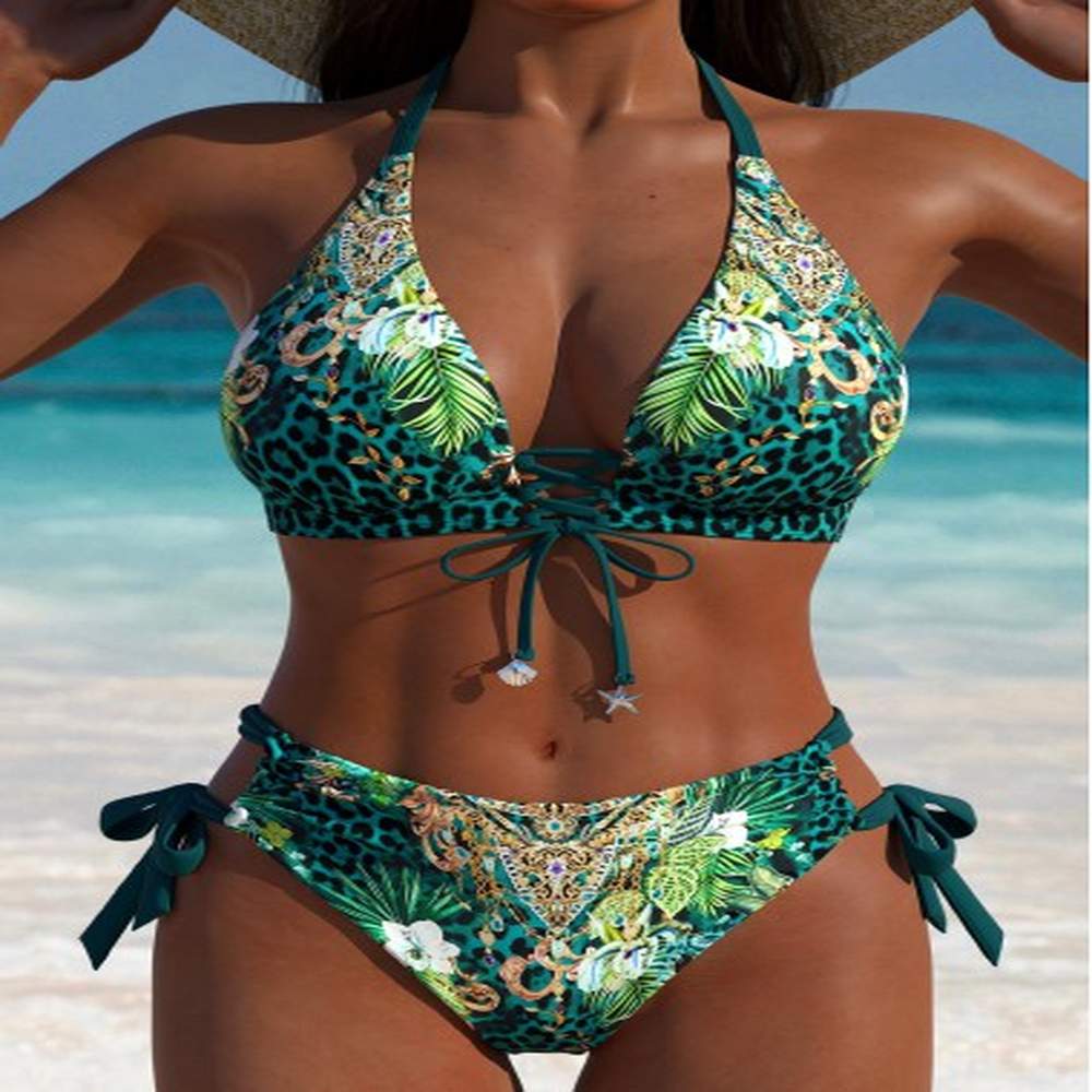 modlily mid waisted tribal print green bikini set s