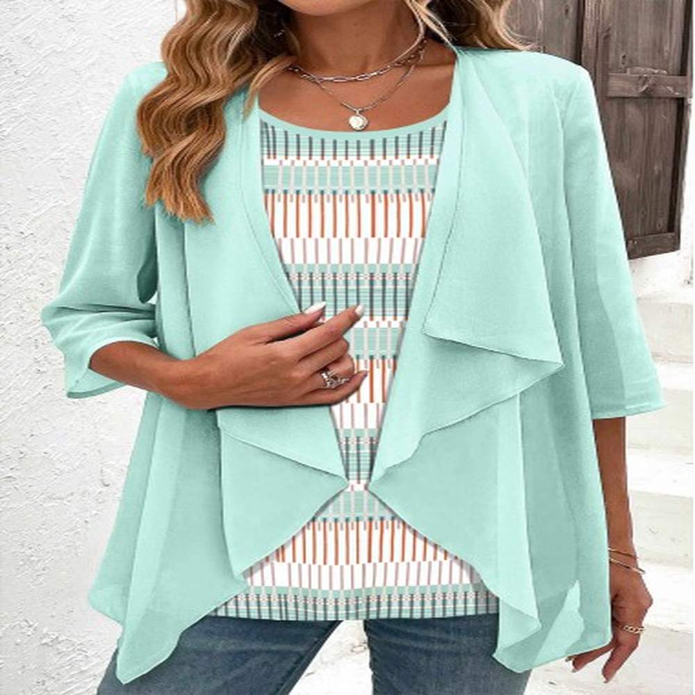 modlily mint green fake in geometric print blouse l