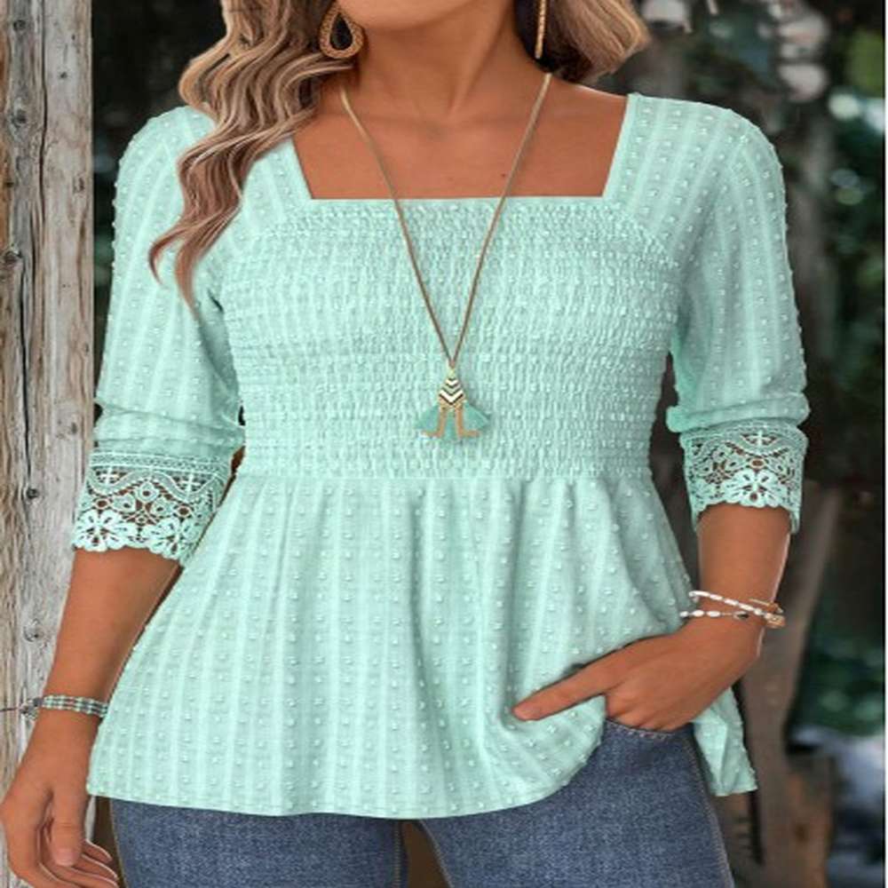 modlily mint green long sleeve square neck blouse l