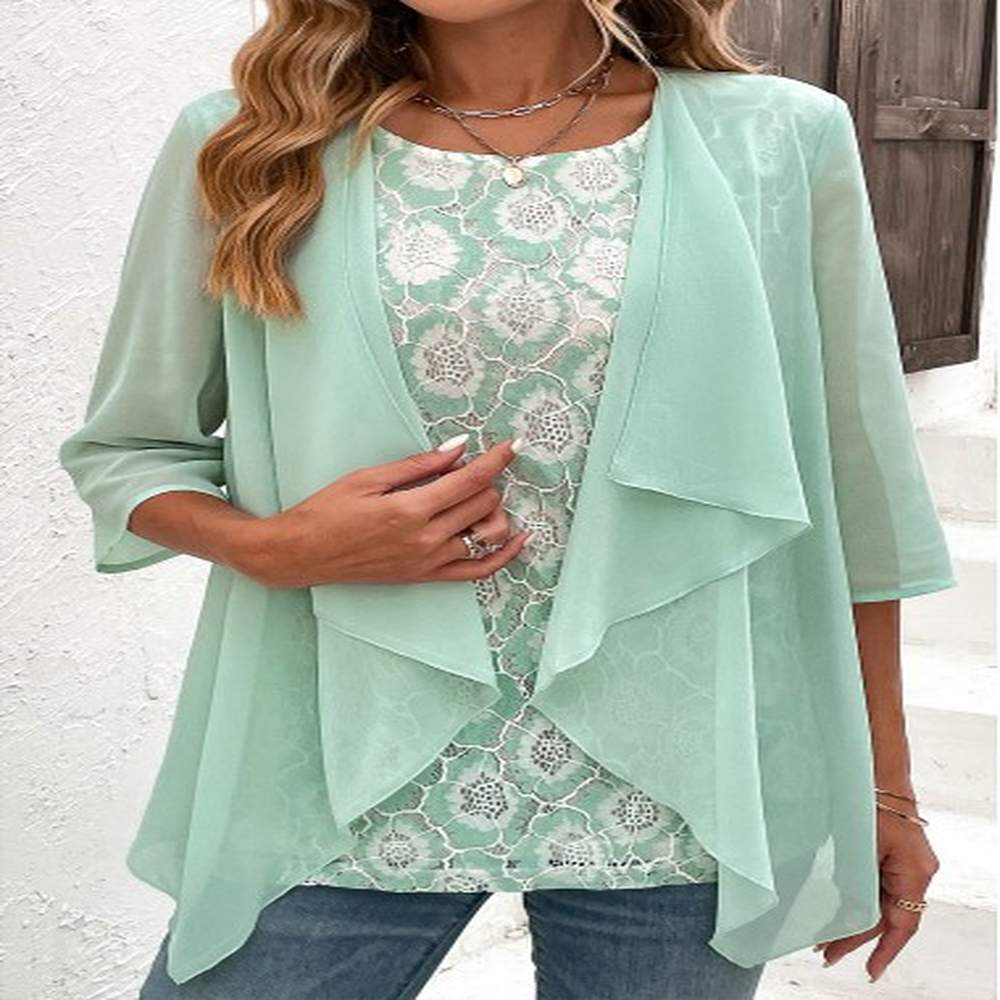 modlily mint green sleeve fake two piece twinset