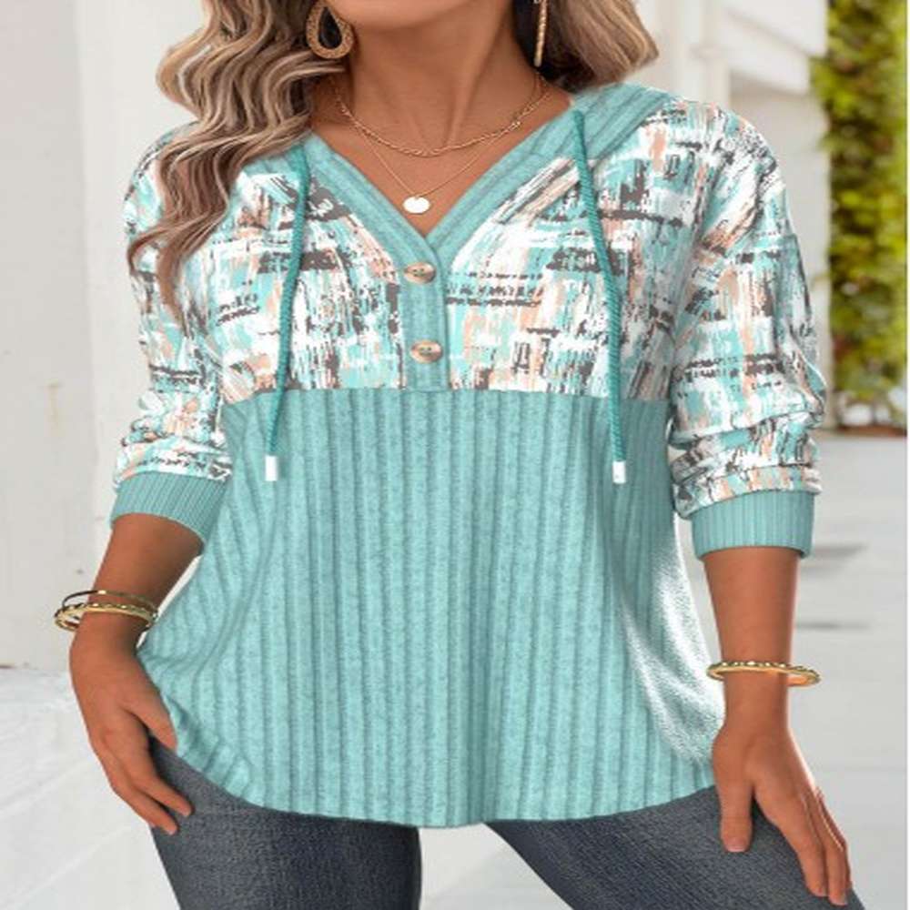 modlily mint green tummy coverage geometric print long sleeve hoodie