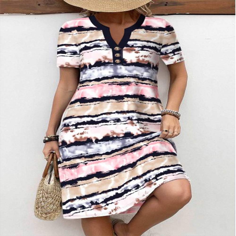 modlily multi color button striped a line short sleeve dress