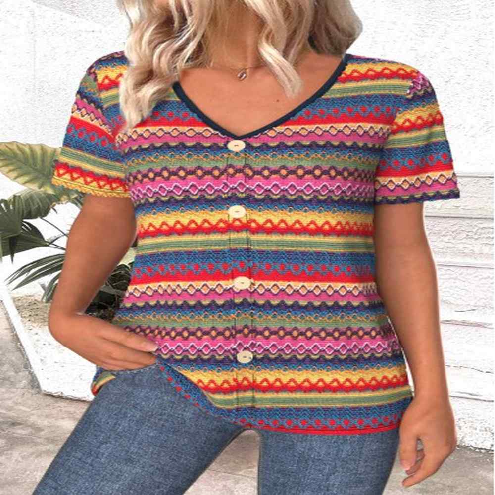 modlily multi color button tribal print short sleeve t shirt