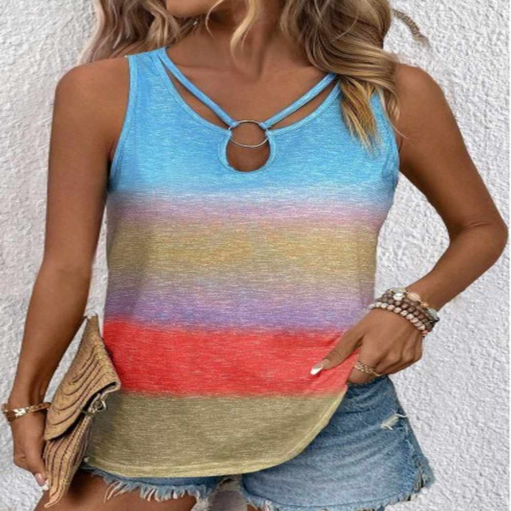 modlily multi color circular ring ombre tank top l