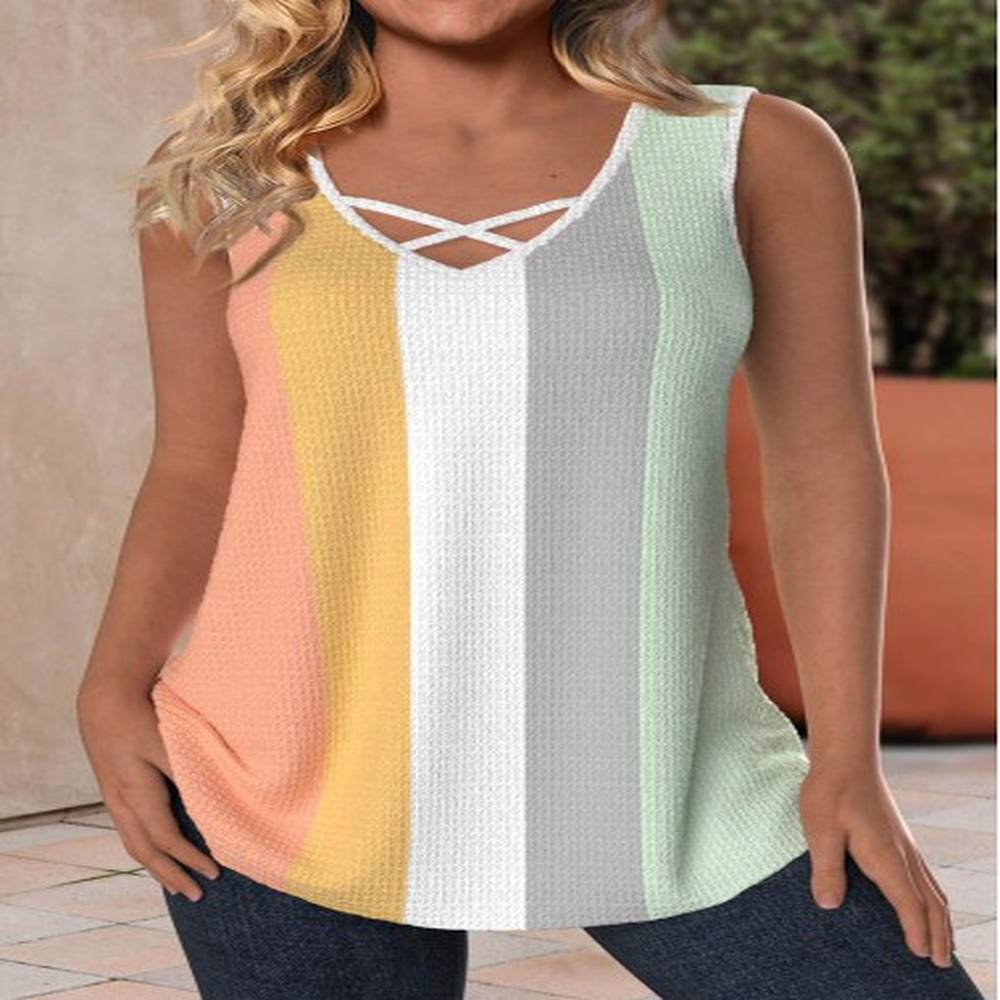 modlily multi color criss cross v neck tank top