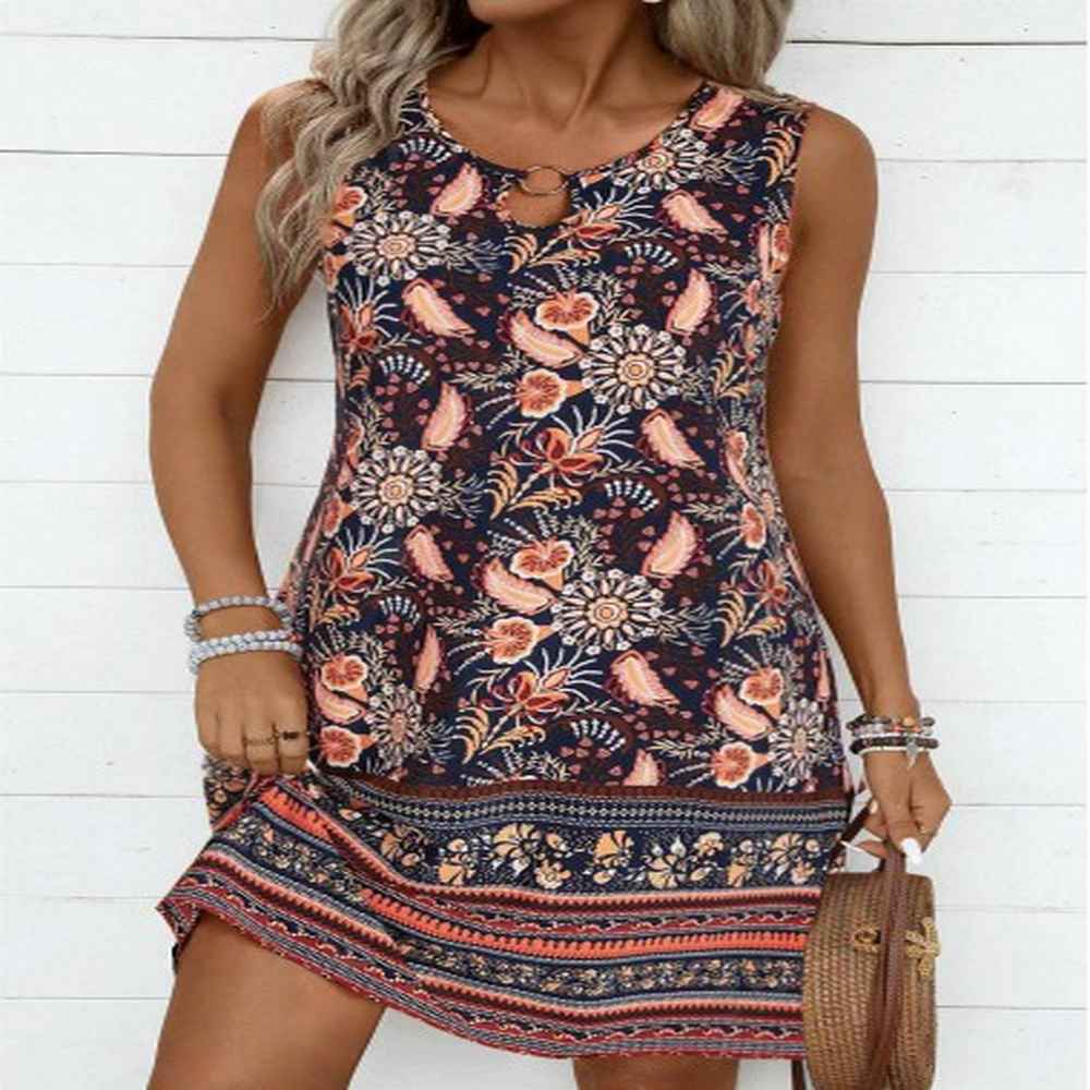 modlily multi color cut out plants print a line dress