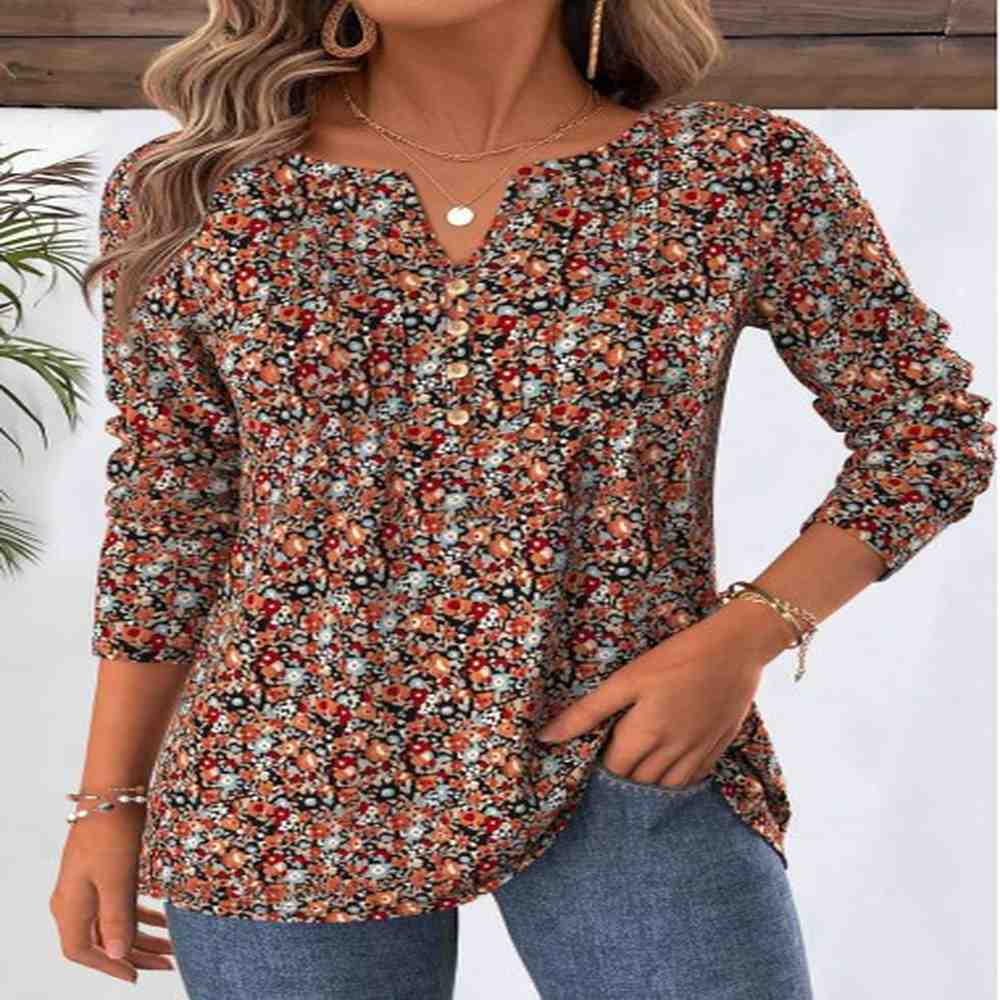 modlily multi color ditsy floral print long sleeve t shirt