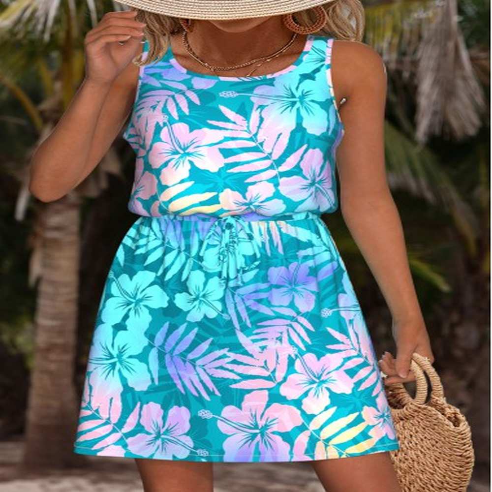 modlily multi color floral print short sleeveless round neck dress