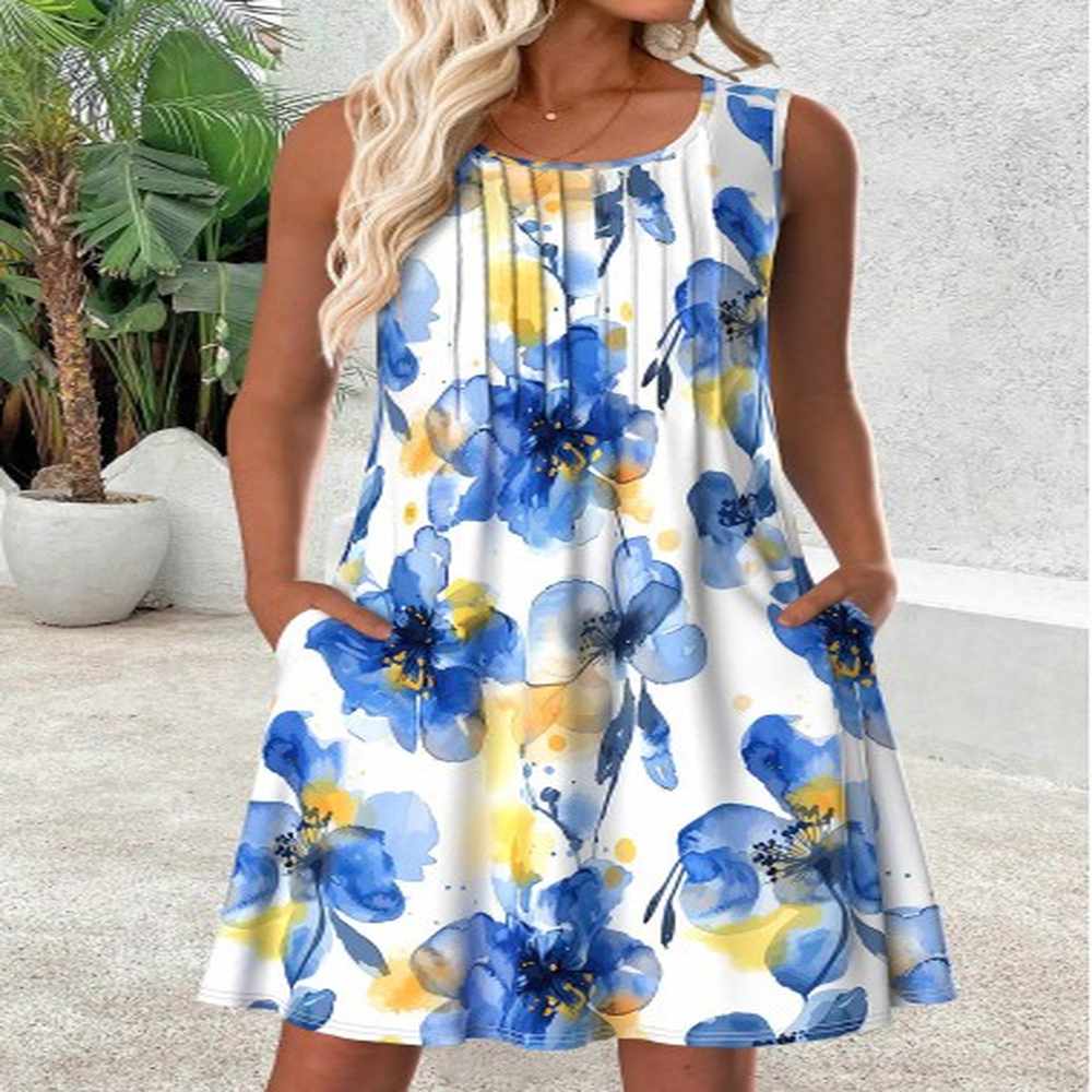 modlily multi color floral print sleeveless scoop neck dress